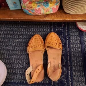 Women Tan Woven Leather Sandals